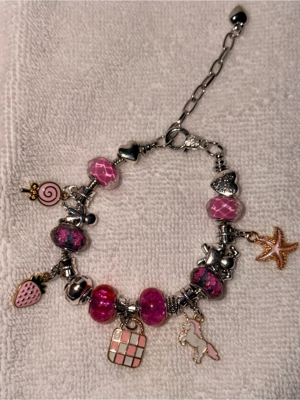 Pink Charm Bracelet with Unicorn & Starfish Charms